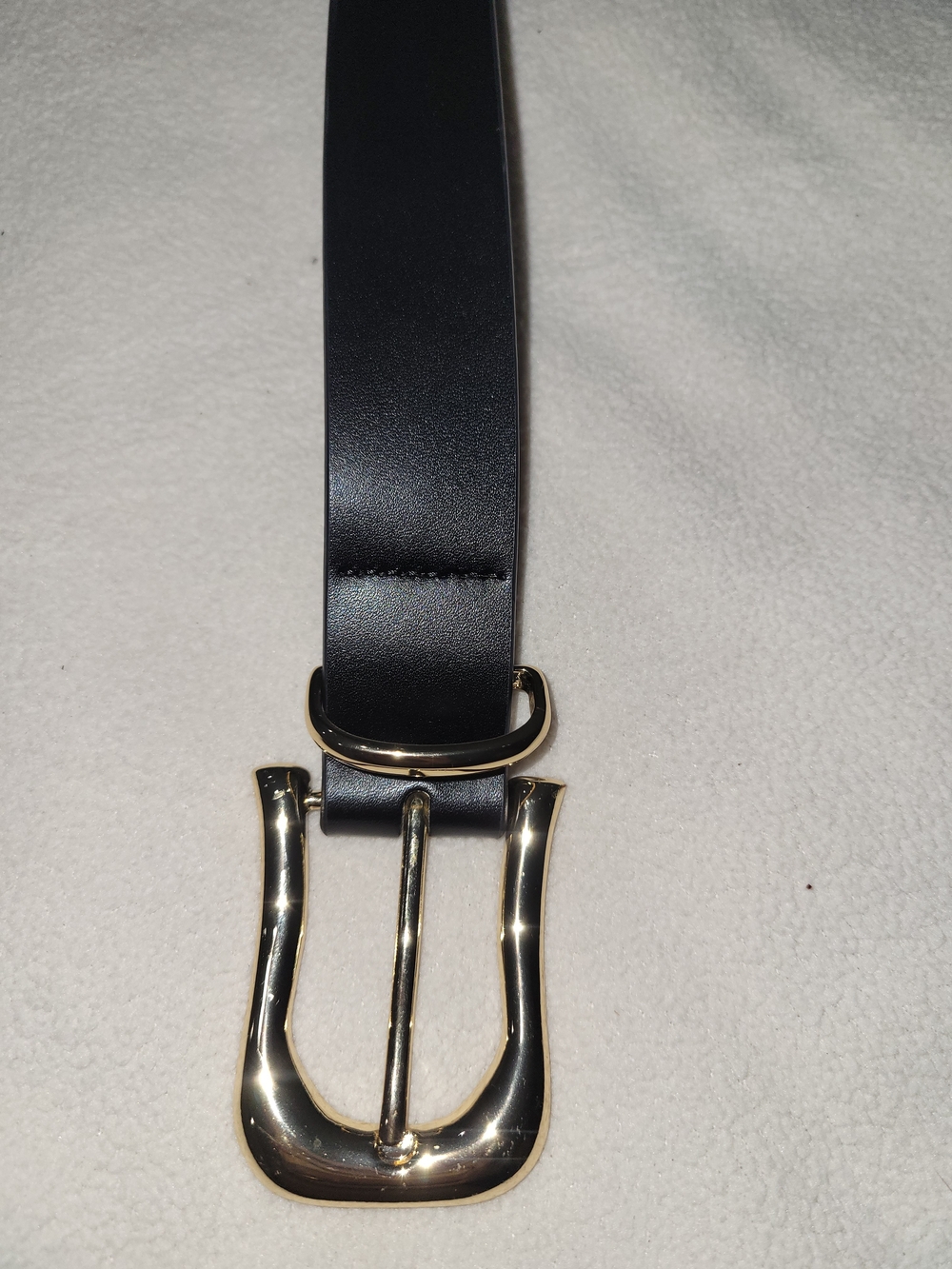 Black Saddle Buckle Belt Gold Hardware + Denim Dust Bag - Like New